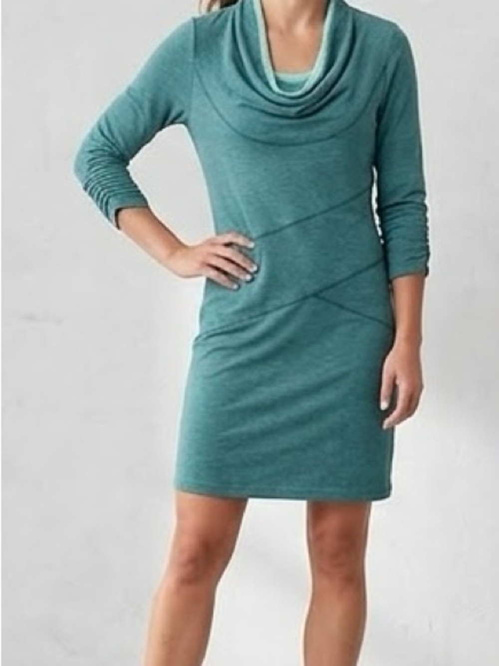 Athleta Teal Draped Cowl-Neck Midi Dress